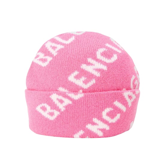 Balenciaga Gebreide muts met logo over het gehele oppervlak (Roze/Wit) - Image 2