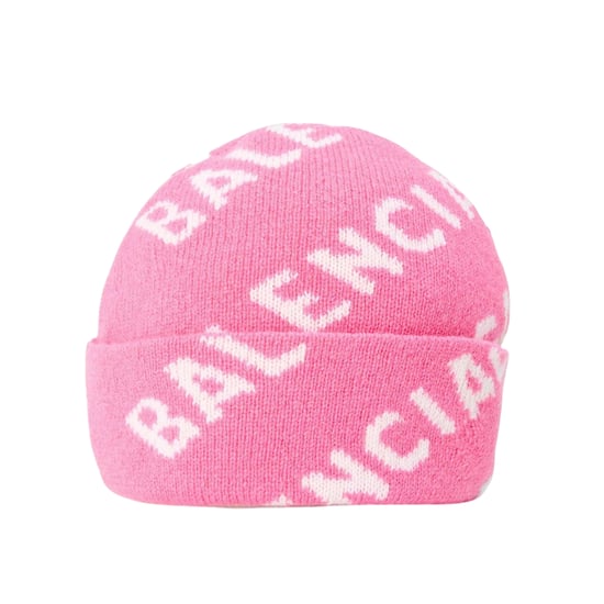 Balenciaga Gebreide muts met logo over het gehele oppervlak (Roze/Wit) - Image 3