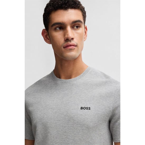 Boss Gestructureerd pyjamashirt voor heren van wafelbreisel (Medium Grijs) - Image 4