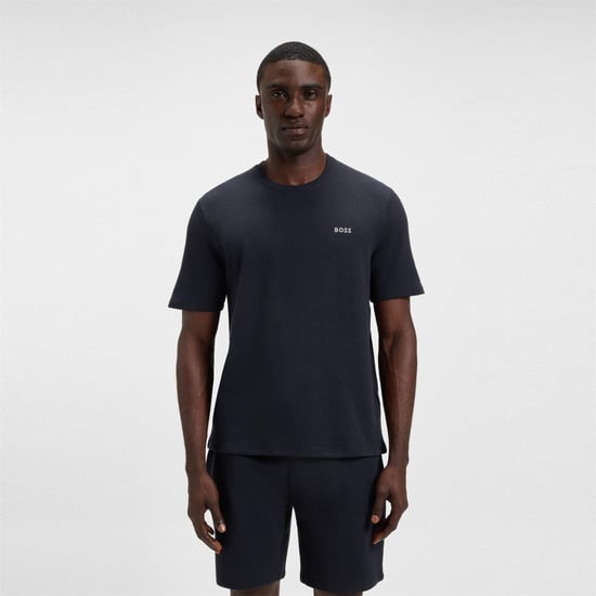 Boss Gestructureerd pyjamashirt voor heren van wafelbreisel (Marine) - Image 2