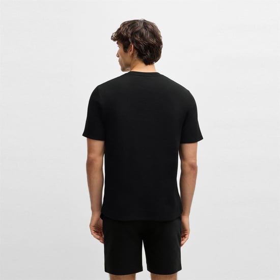 Boss Gestructureerd pyjamashirt voor heren van wafelbreisel (Zwart) - Image 3