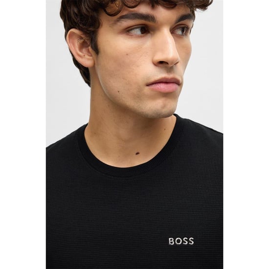 Boss Gestructureerd pyjamashirt voor heren van wafelbreisel (Zwart) - Image 4