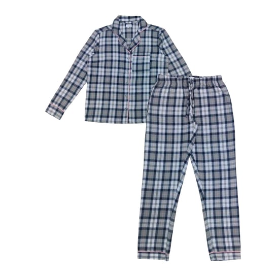 Linea Lange pyjamaset voor dames van katoen met ruitjesmotief en knoopsluiting aan de voorkant (1 stuk) (GRIJS/PINK) - Image 1