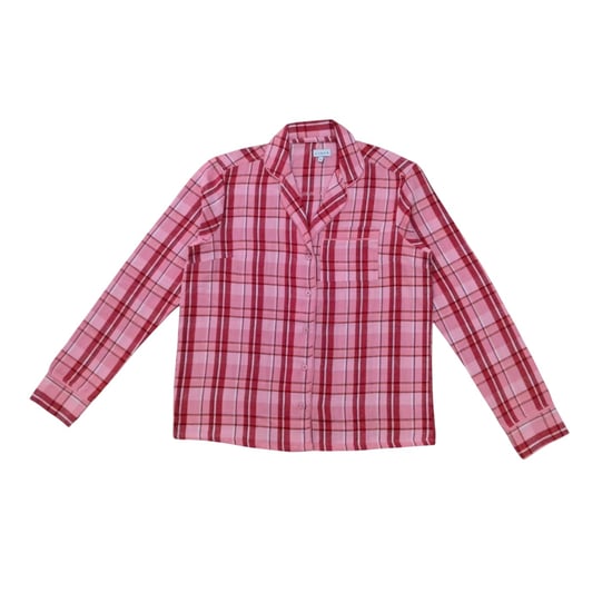 Linea Lange pyjamaset voor dames van katoen met ruitjesmotief en knoopsluiting aan de voorkant (1 stuk) (Roze) - Image 2