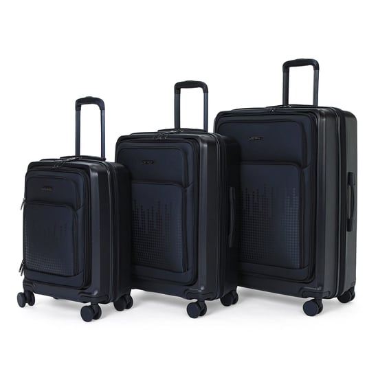 Hybride hardschalige koffer ABS+PU zwart, 8 wielen, voorvak - Image 6
