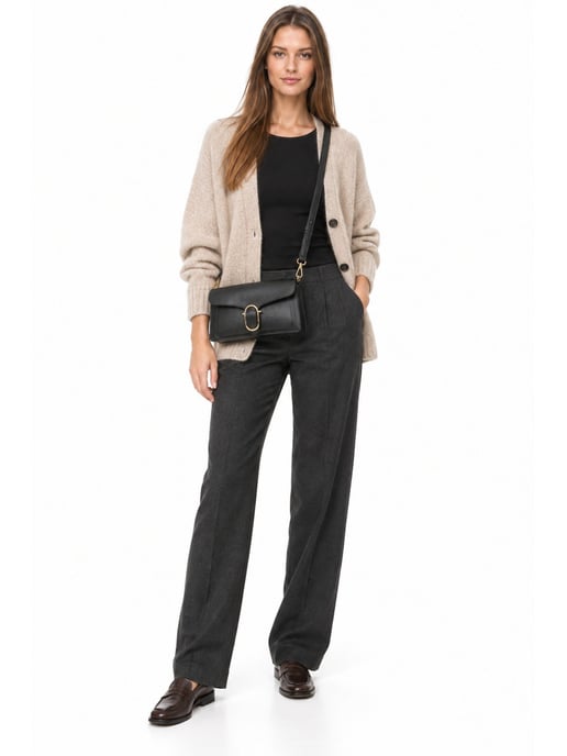 Anna Luchini Zwart Rundleer Tas - Image 6