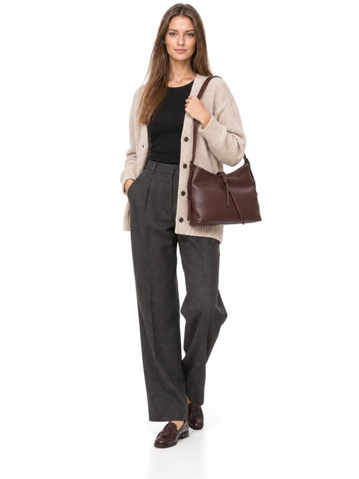 Anna Luchini Bordeauxrood Rundleer Tas - Image 6