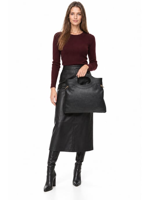 Anna Luchini Zwart Rundleer Tas - Image 6
