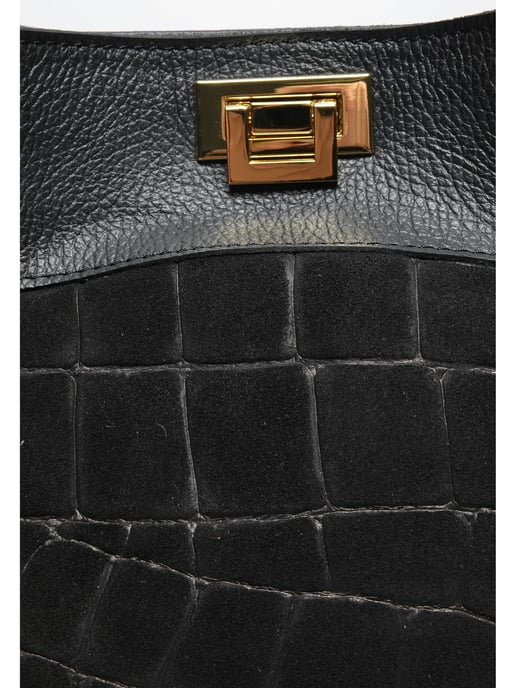 Anna Luchini Zwart Rundleer Tas - Image 3