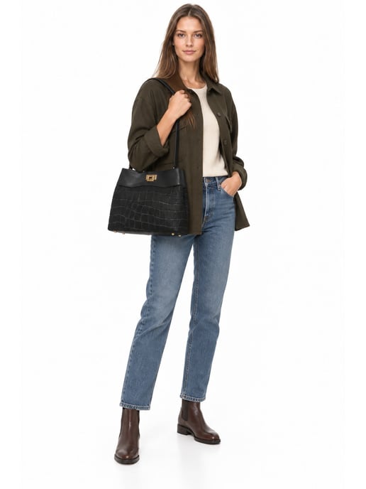 Anna Luchini Zwart Rundleer Tas - Image 6