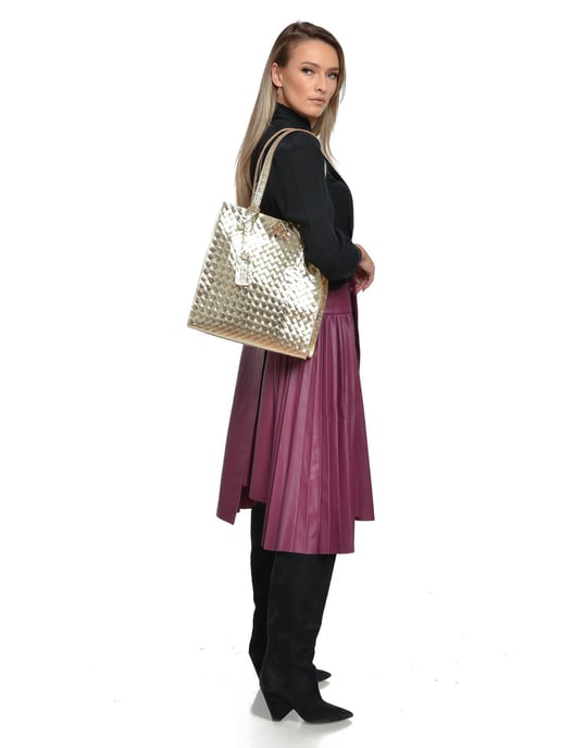 Anna Luchini Goud Rundleer Tas - Image 5