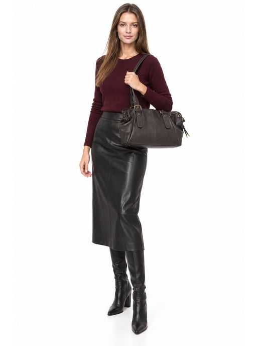 Anna Luchini Bordeauxrood Rundleer Tas - Image 4