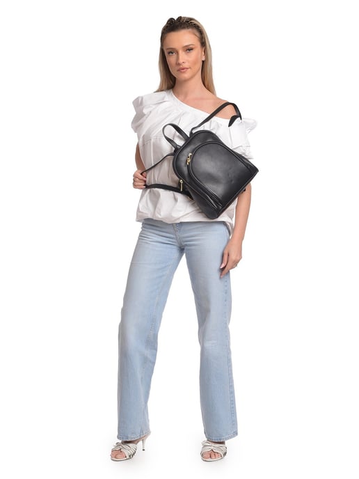 Anna Luchini Zwart Rundleer Tas - Image 4