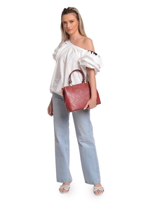 Anna Luchini Rood Rundleer Tas - Image 5