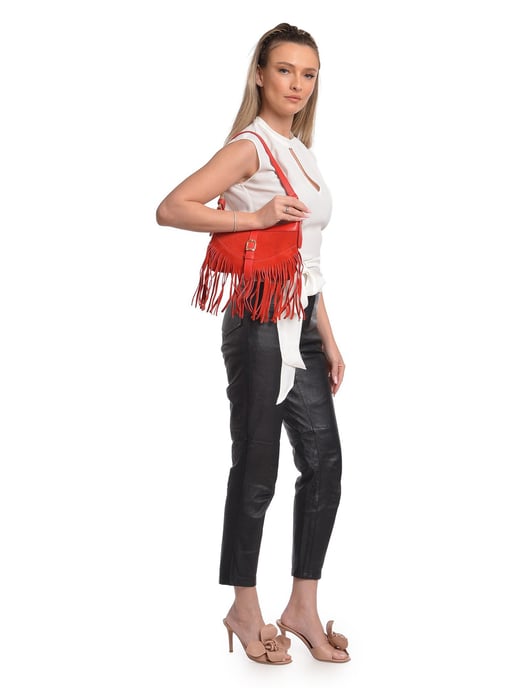 Anna Luchini Rood Rundleer Tas - Image 5