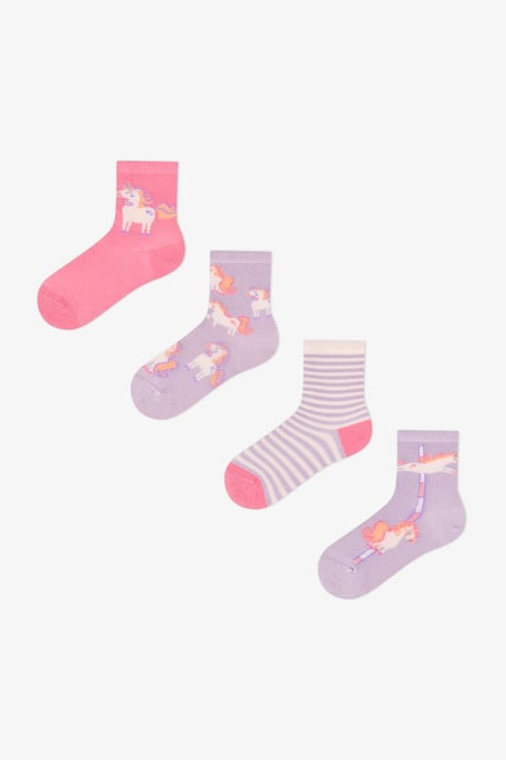 Katoenen halfhoge sokken voor meisjes met Unicorn Carousel-motief, 2 paar - Image 1
