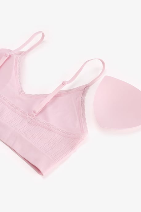 Naadloze bralette met kantpatroon en uitneembare cups - Image 6