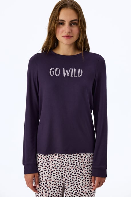 Midnight Mood pyjamatop met sloganprint en lange mouwen - Image 1