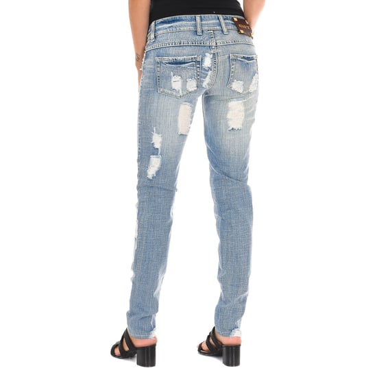 Lange denim broek met gescheurd effect en chiffon D012929-D024 vrouw - Image 3