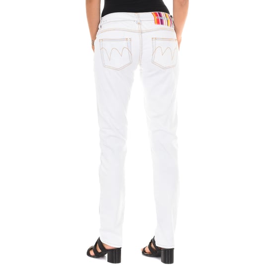 Lange denim broek met gescheurd effect en smalle zomen E014152 vrouw - Image 3