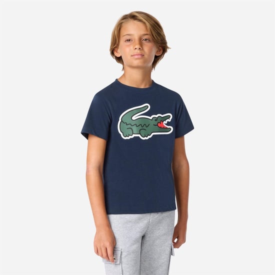 Lacoste Katoenblend T-shirt met groot logo voor kinderen/Kinderen (Marineblauw) - Image 3