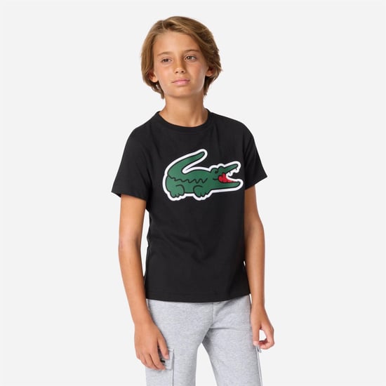 Lacoste Katoenblend T-shirt met groot logo voor kinderen/Kinderen (Zwart) - Image 4