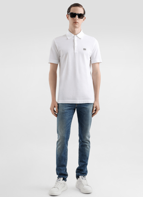 Dolche&Gabanna Poloshirt van katoenjersey met metalen merklabel Wit - Image 3