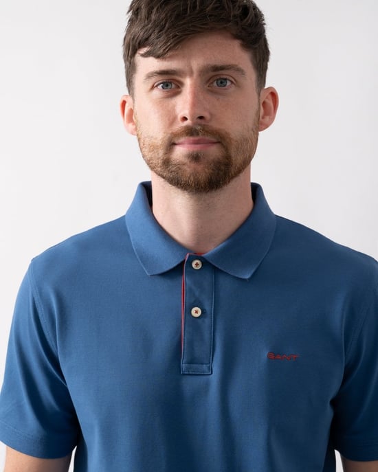 blauwe polo Gant met korte mouw 2-knoops - Image 2