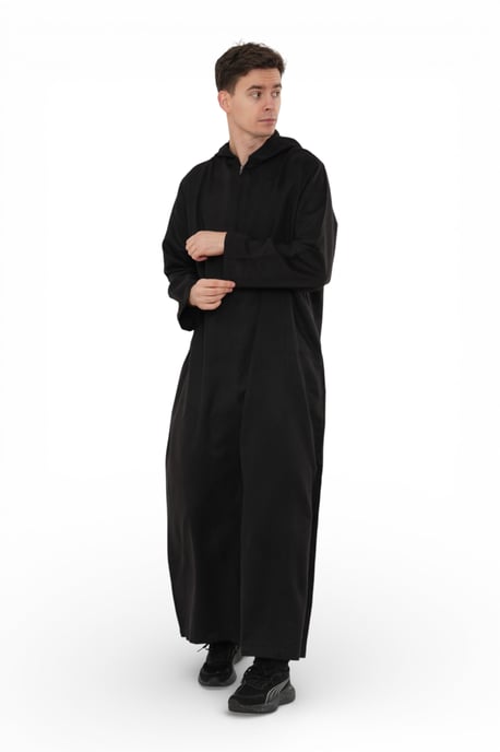Heren zwarte Eid Marokkaanse Jubba Robe Ramadan Eid Thobe LFS met capuchon - HM12 - Image 4