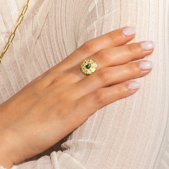 Luxenter malachiet ring afgewerkt in 18K geel goud - Elknu - Image 3
