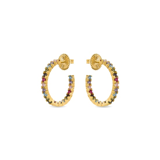 Luxenter Sterling zilveren 925 oorbellen met Veelkleurige Zirkonia afgewerkt in 18K geel goud - Vyamba - Image 3