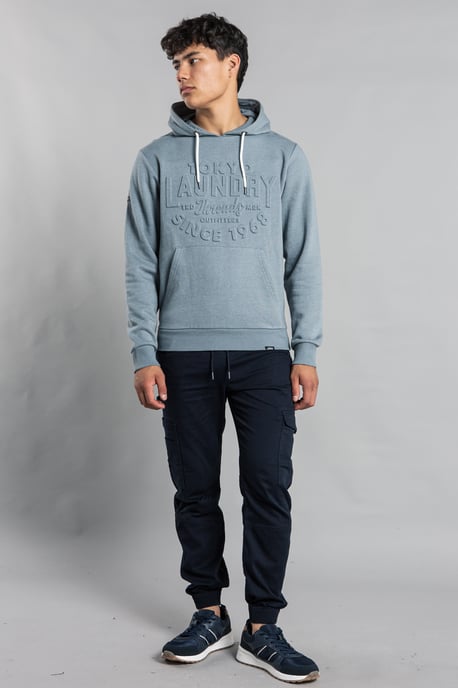 Navy Cotton Blend Embossed Drawstring Hoody - Image 3