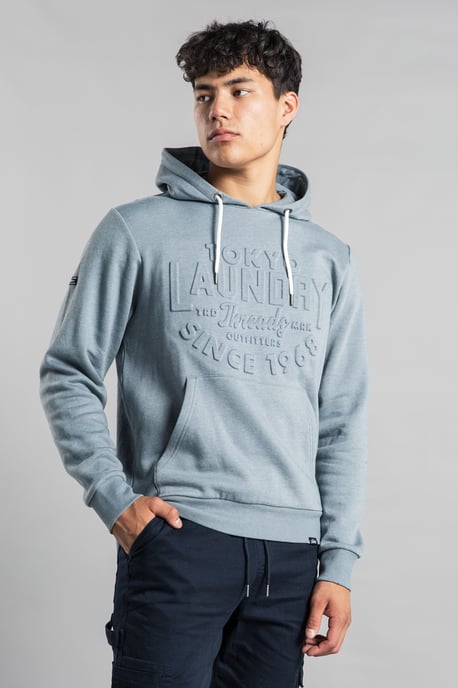 Navy Cotton Blend Embossed Drawstring Hoody - Image 4