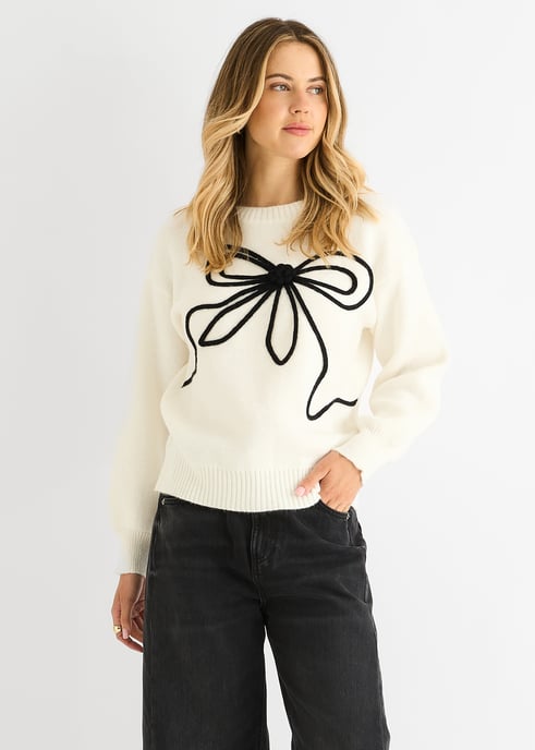 Crème oversized trui met contraststrikpatroon - Image 2