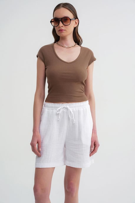 Hoge Taille Textuur Katoenen Shorts - Image 3