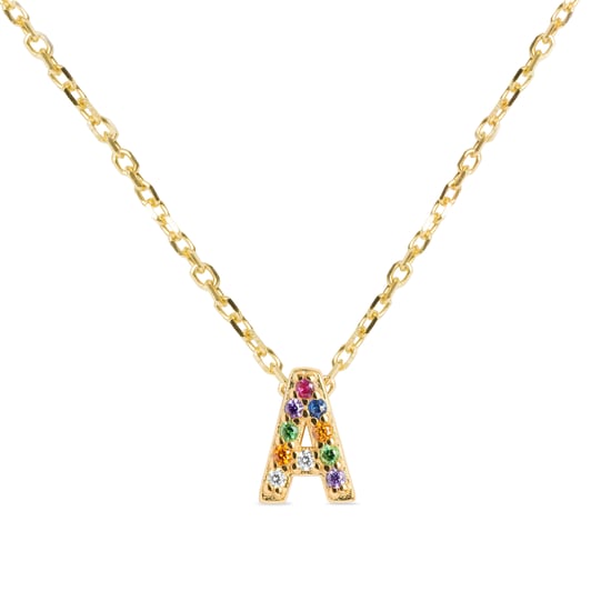 Luxenter, alfabet ketting in 925 sterling zilver en veelkleurige zirkonia met 18 karaat geel vergulde afwerking - Image 1