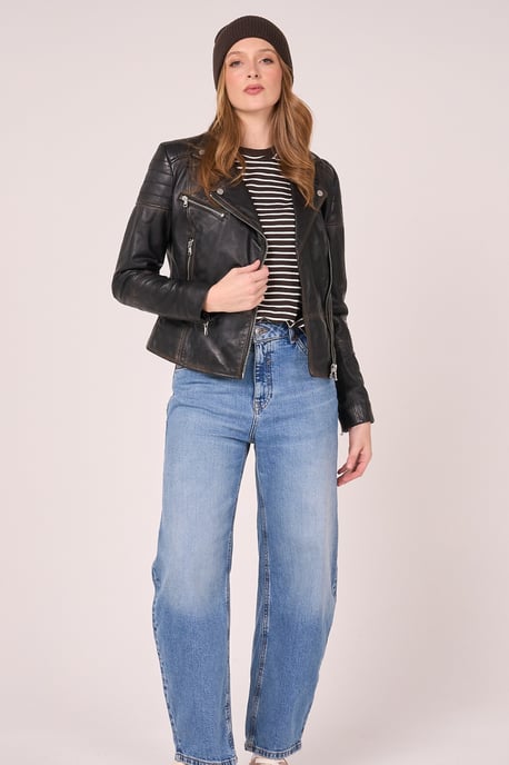 Barneys Originals Washed Leather Clara Biker Jacket - Image 2