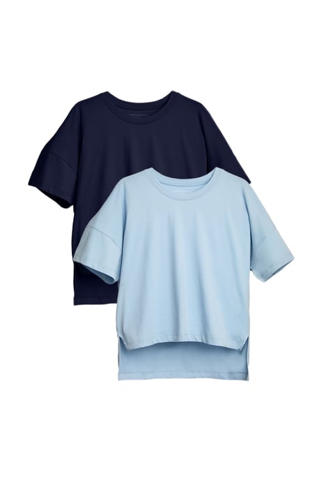 Blue 2 Pack Cotton Crew Neck Boxy Fit Short Sleeve T-Shirts - Image 1