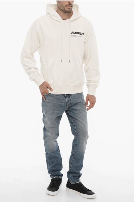 Effen hoodie met contrasterend logo in wit - Image 4