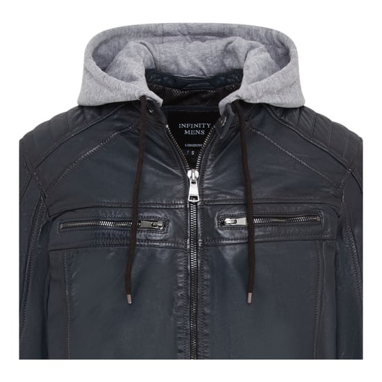 Heren blauwe capuchon biker lamsleren jas - Kingston - Image 5