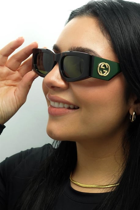 Gucci Rechthoek Dames Havana met Groen en Rood Groen GG1664S - Image 5