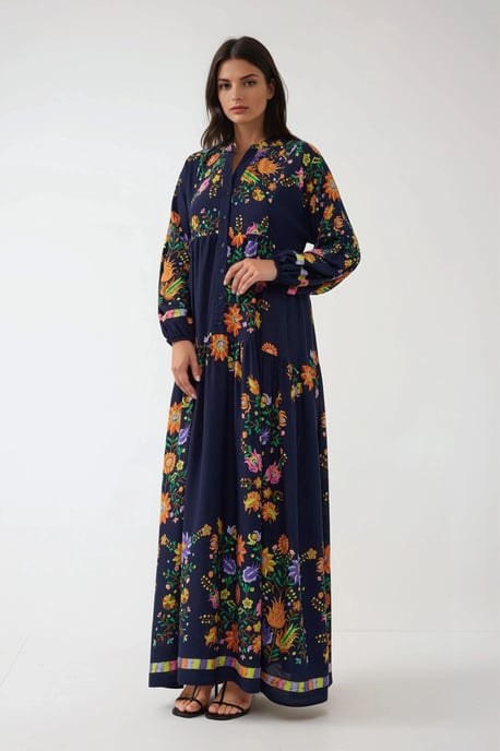 Geprinte V-hals Maxi-jurk met knoopdetail - Image 5