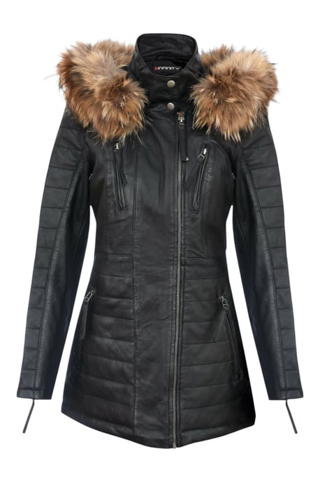 Zwarte gewatteerde leren parka voor dames - Winton - Image 1