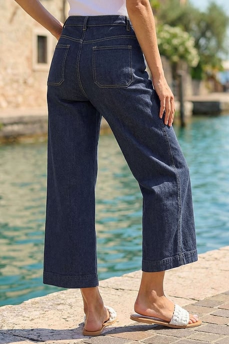 Wide Leg Stretch Denim Culottes - Image 3