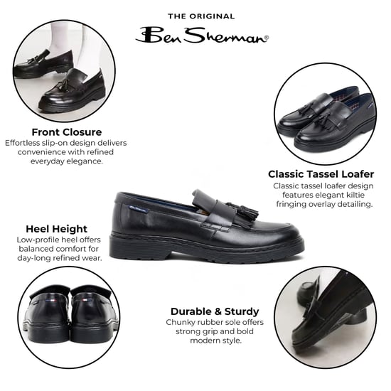 Ben Sherman Heren Zwarte Leren Loafers met Kwastjes - Dudley - Image 2