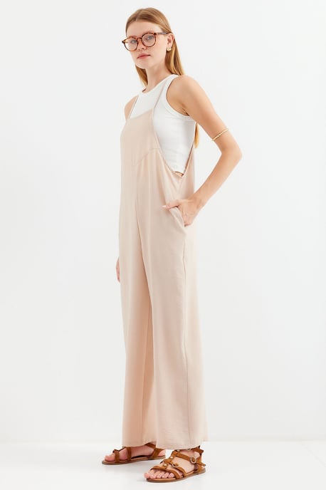 Ontspannen Pasvorm Wijd Pijpen Jumpsuit met Vierkante Kraag - Image 4