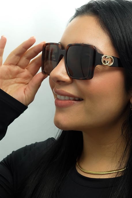 Gucci Vierkant Dames Donker Havana met Goud Donkerbruin GG1692S - Image 5