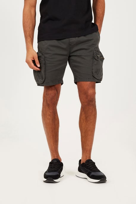 Charcoal Cotton Twill Cargo Shorts - Image 1