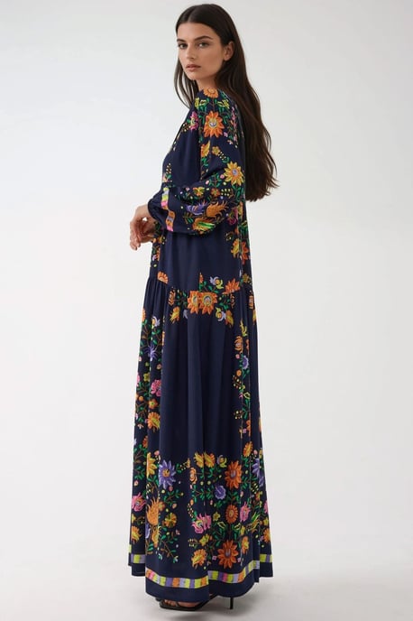 Geprinte V-hals Maxi-jurk met knoopdetail - Image 2