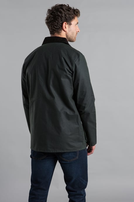 Olive Cotton Wax Jacket With Corduroy Collar - Image 2